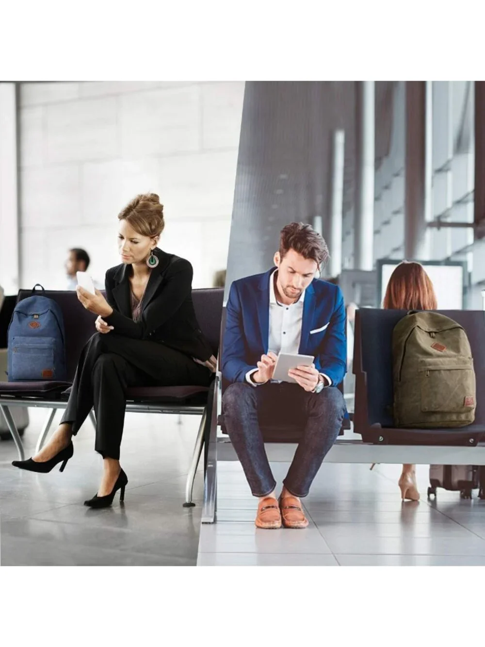 Durable Canvas College Rucksack Laptop Backpack for Travel & School - Military